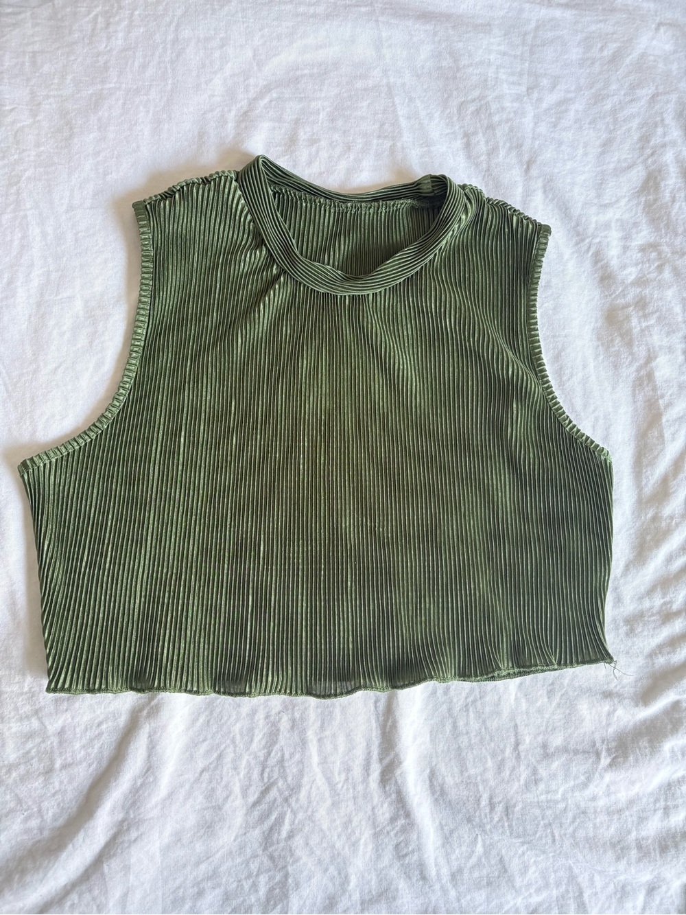 Ribbed Sleeveless Crop Top in Olive Green